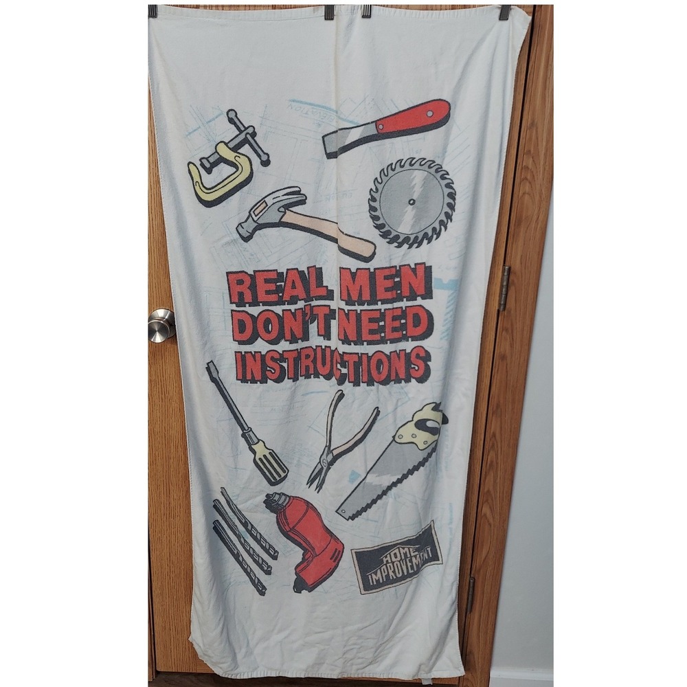 Vtg Home Improvement Beach Towel 58"x29" Real Men Dont Need Instructions 90s‎